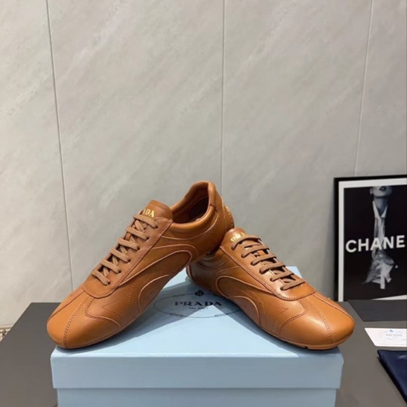 Prada Women's Tan Leather Sneakers - Picture 4 of 9